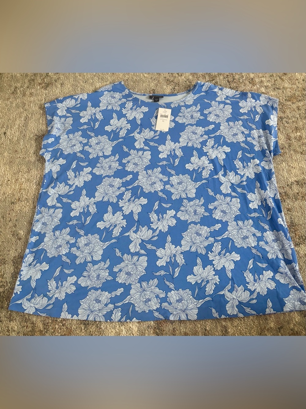 J Jill Wearever Collection blue and white floral boxy blouse women XL